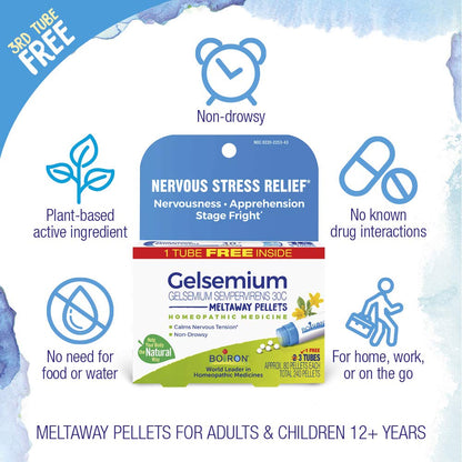 Boiron Gelsemium 30C Homeopathic – Stress Relief & Stage Fright (240 Pellets, 3 Count)
