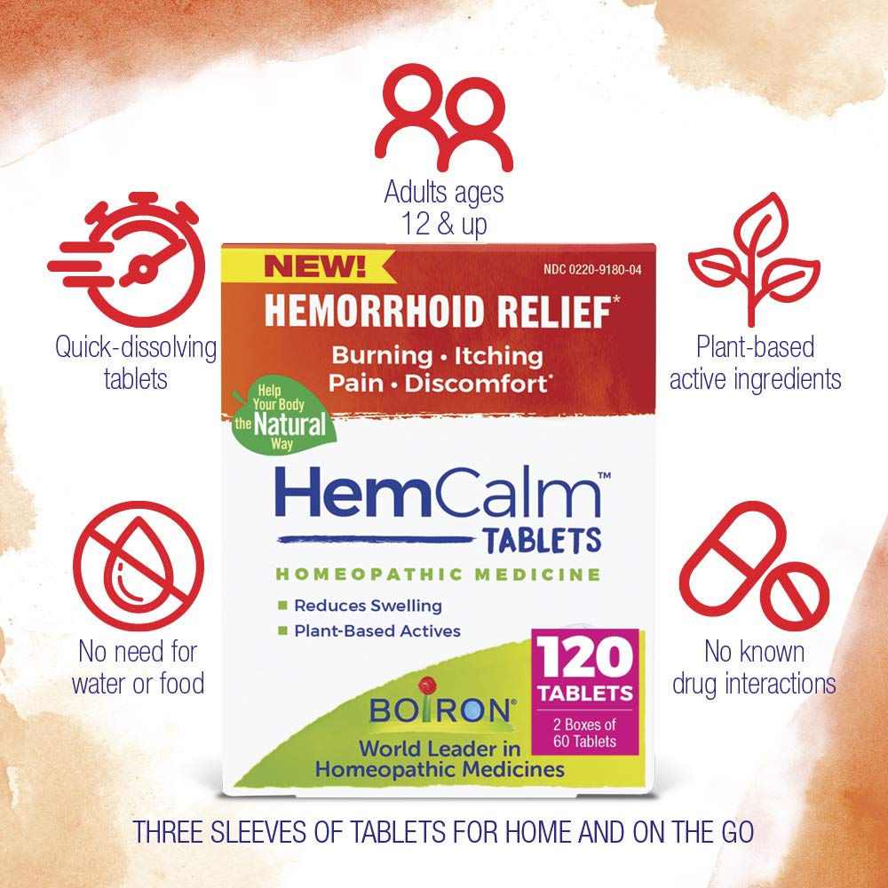 Boiron HemCalm Meltaway Tablets - Hemorrhoid Relief, 120 Count (Pack of 2)