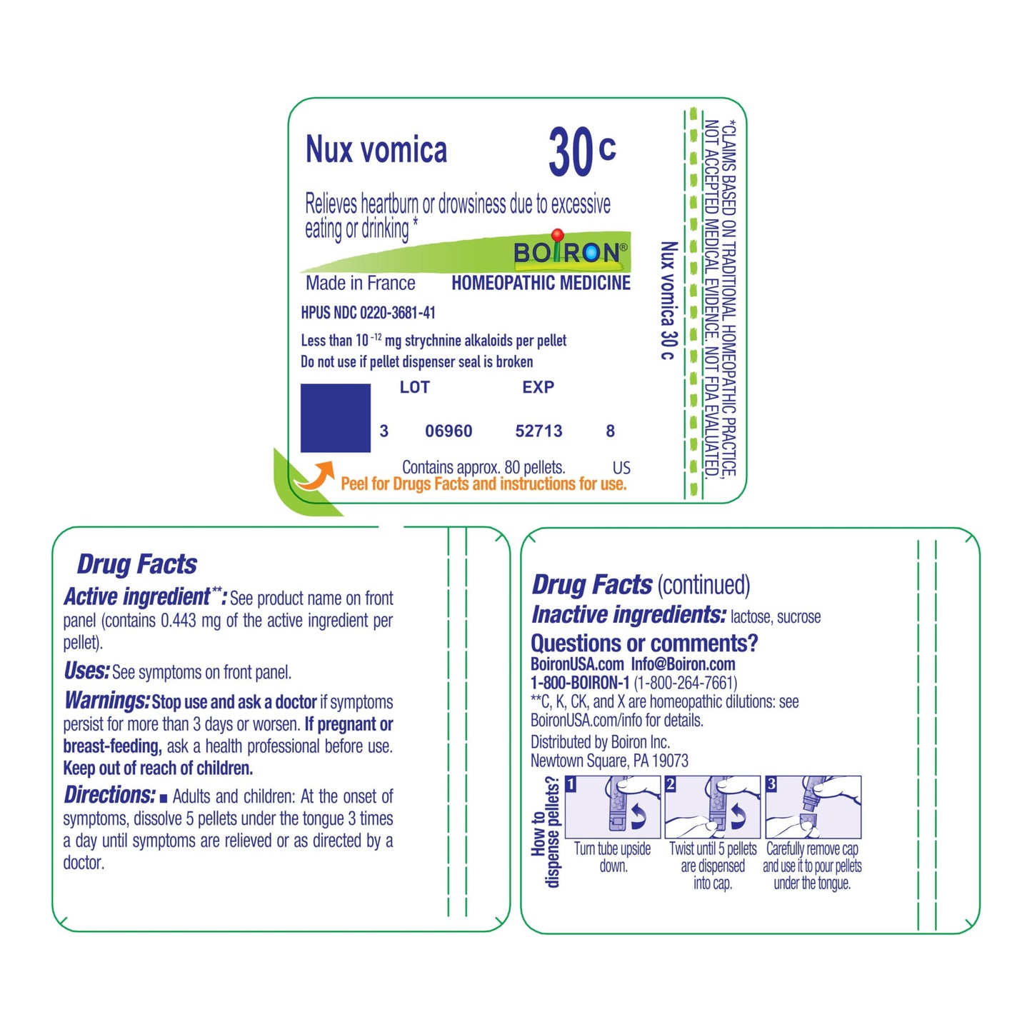 Boiron Nux Vomica 30C (80 Pellets) — Heartburn & Drowsiness Relief