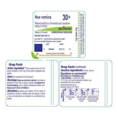 Boiron Nux Vomica 30C (80 Pellets) — Heartburn & Drowsiness Relief