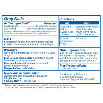 Boiron Oscilloccinum , 12 DOSE, 0.04 oz each – Homeopathic Flu Medicine