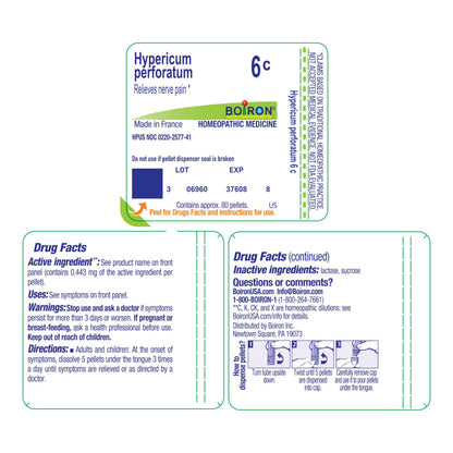 Boiron Hypericum Perforatum 6C — Homeopathic Nerve Pain Relief, 80 Pellets