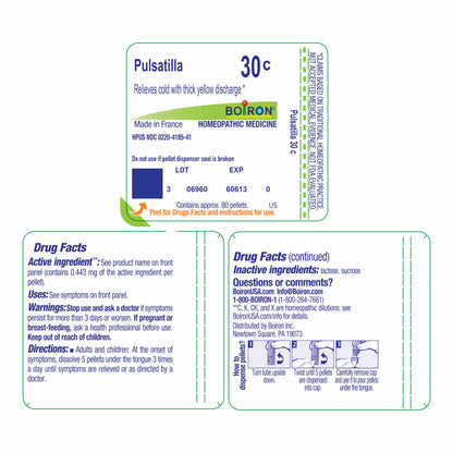 Boiron Pulsatilla 30C Homeopathic Cold Relief – 80 Pellets