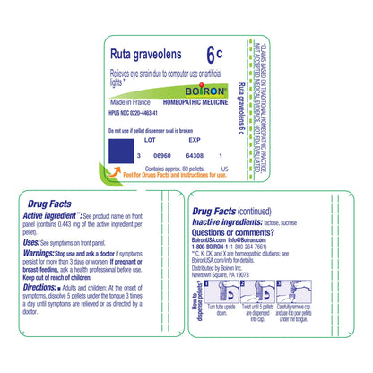 Boiron Ruta Graveolens 6C for Eye Strain - 80 Pellets | On-the-Go Relief
