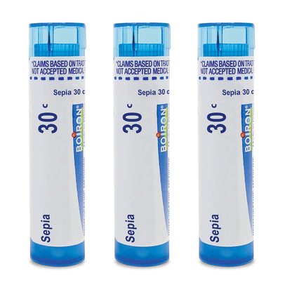 Boiron Sepia 30C – Homeopathic Relief for Bloating & Menstrual Back Pain (Pack of 3, 240 Pellets)