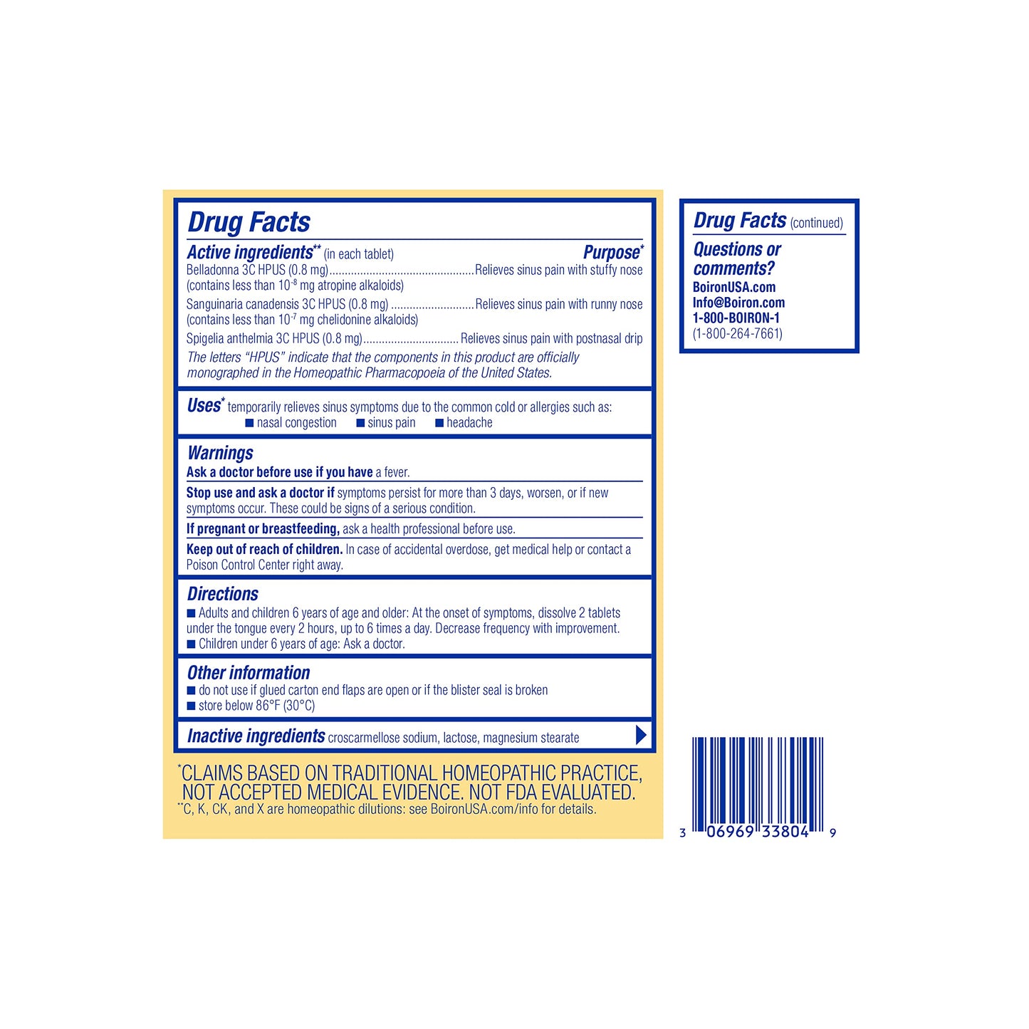 Boiron SinusCalm Tablets – Sinus Pain Relief, 60 Count | Non-Drowsy, Phenylephrine-Free