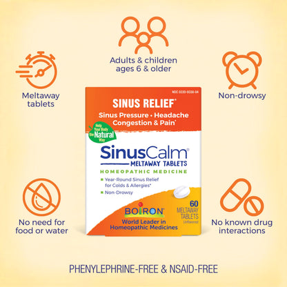 Boiron SinusCalm Tablets – Sinus Pain Relief, 60 Count | Non-Drowsy, Phenylephrine-Free