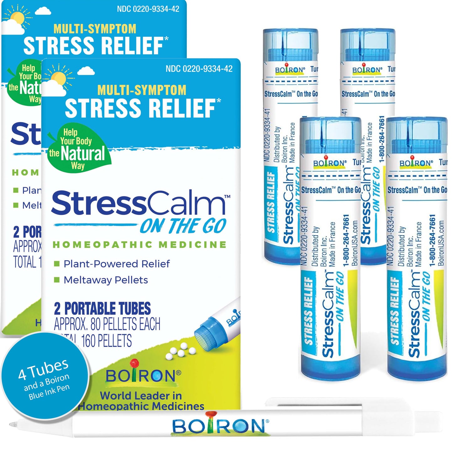 Boiron StressCalm On The Go - Multi-Symptom Stress Relief (80 Count, 4 Tubes)