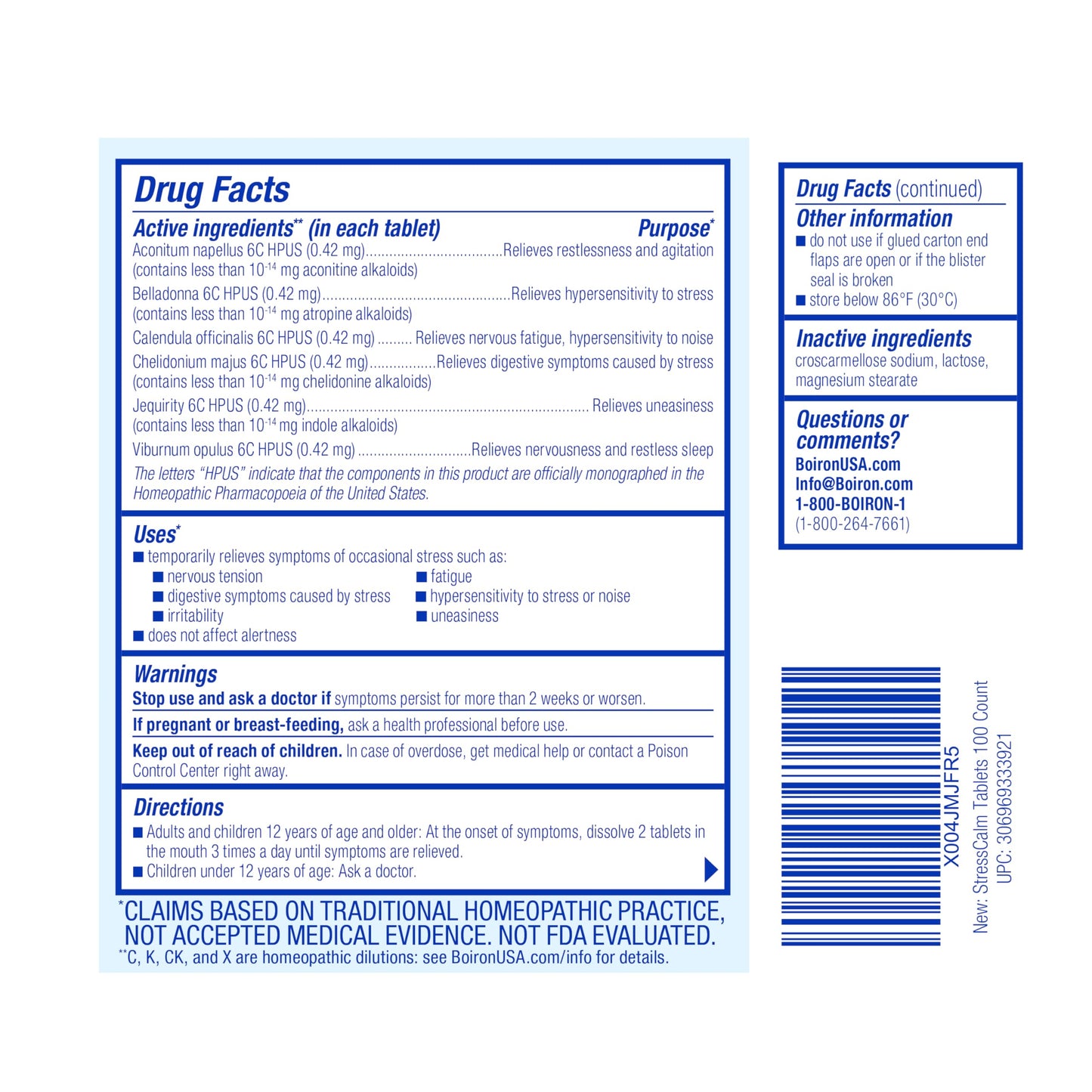 Boiron StressCalm Tabs — 100 Count | Non-Drowsy Stress Relief & Meltaway Tablets