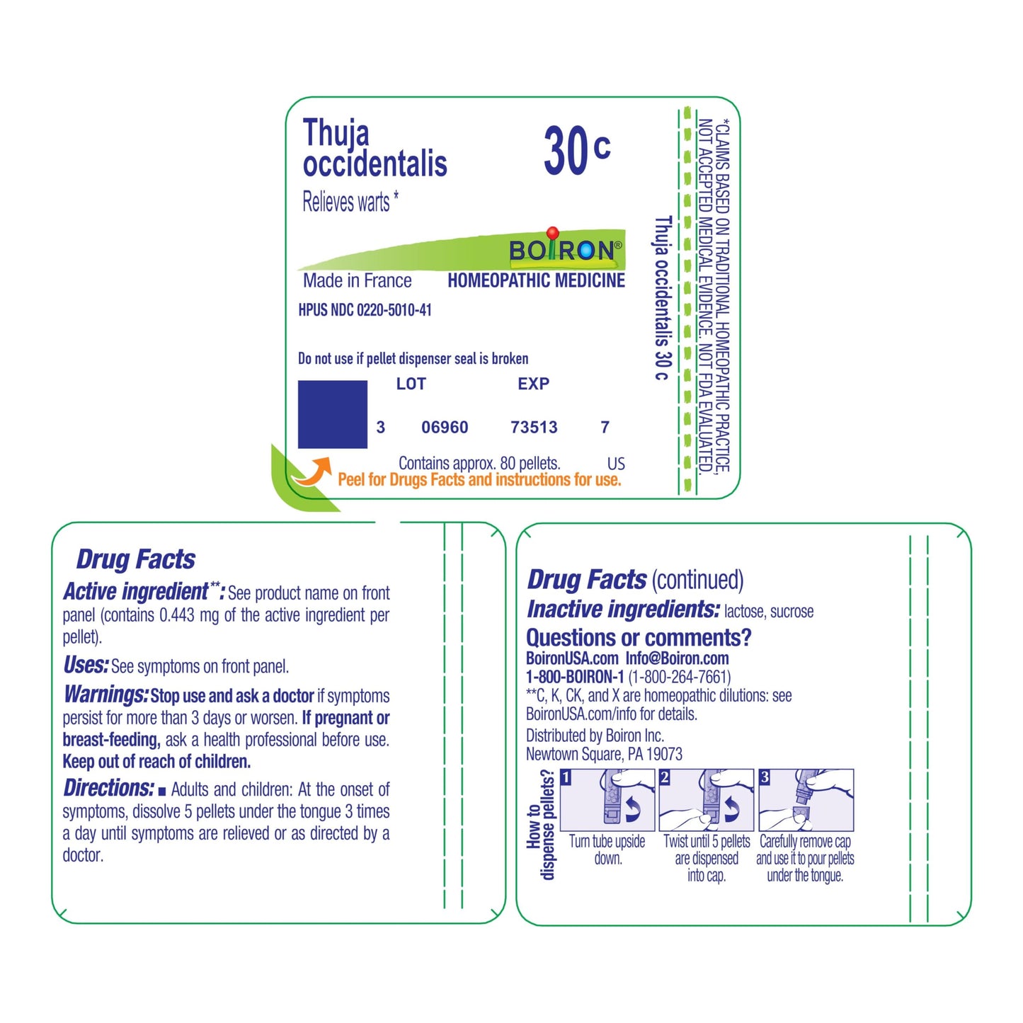 Boiron Thuja Occidentalis 30C Wart Relief Pellets | 80 Pellets - Plant-Powered Homeopathic Medicine