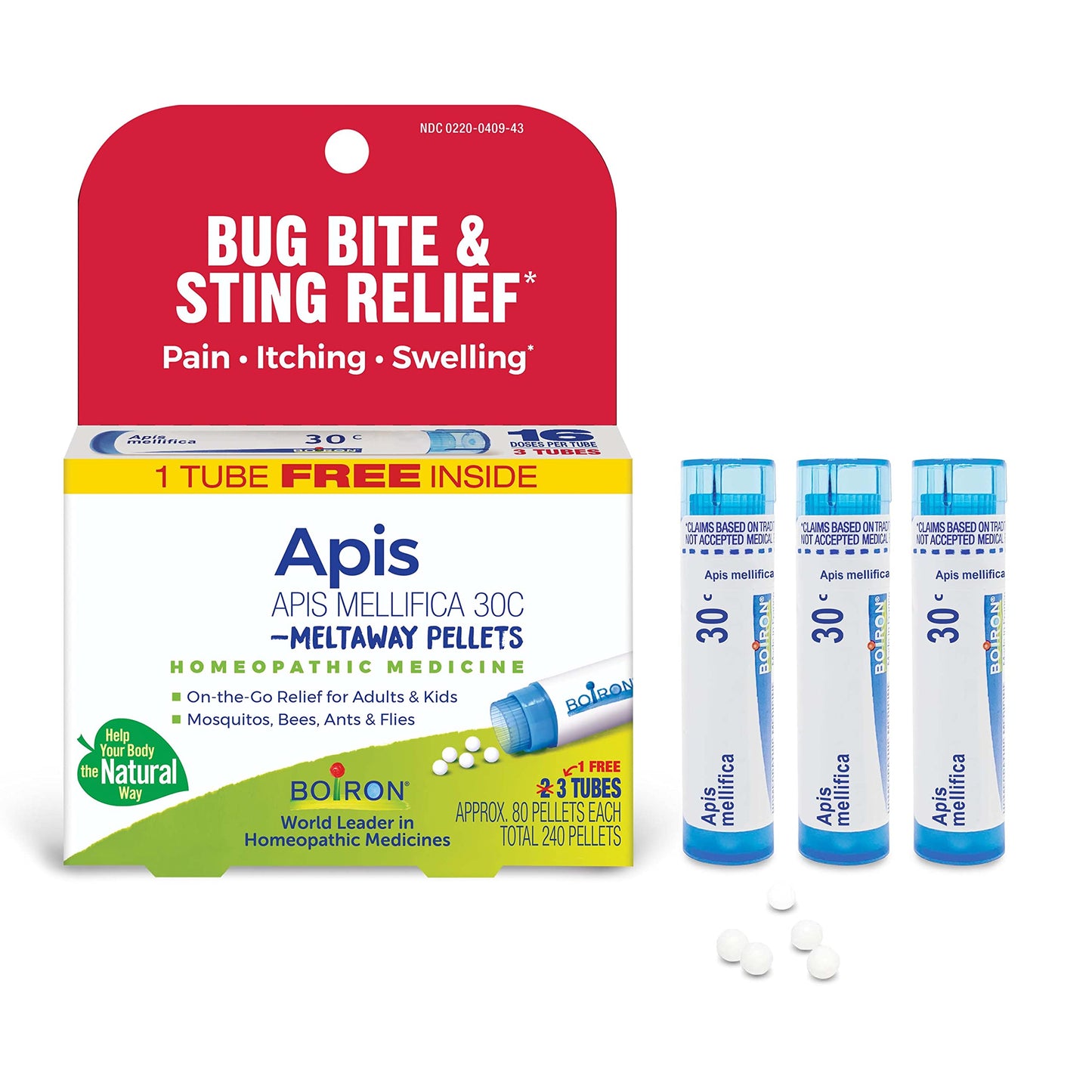 Boiron Apis Mellifica 30C - Homeopathic Bug Bite Relief (3 Count, 240 Pellets)