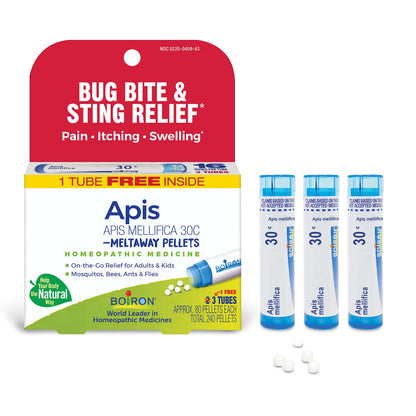 Boiron Apis Mellifica 30C - Homeopathic Bug Bite Relief (3 Count, 240 Pellets)