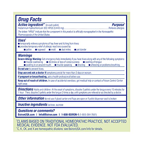 Boiron Histaminum Hydrochloricum 30C – Homeopathic Allergy Relief Pellets (Indoor/Outdoor, Hay Fever, Hives) – 3 Count (240 Pellets)