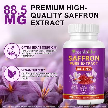 BOIUOITI Saffron Supplements Capsules for Women & Men – 90 Count (88.5 mg per Serving) – Mood, Focus, Energy & Eye Health – Vegan, Non-GMO | 3 Month Supply