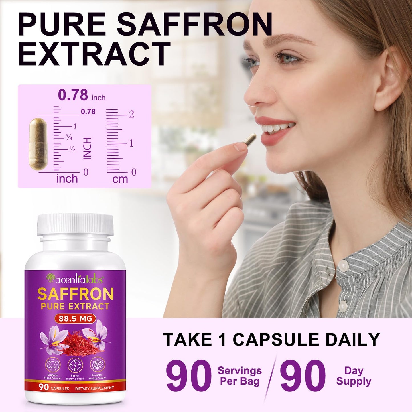 BOIUOITI Saffron Supplements Capsules for Women & Men – 90 Count (88.5 mg per Serving) – Mood, Focus, Energy & Eye Health – Vegan, Non-GMO | 3 Month Supply