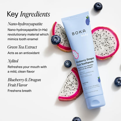 Boka Fluoride Free Toothpaste - Nano Hydroxyapatite, Blueberry Dragon Fruit (4 oz) US Made