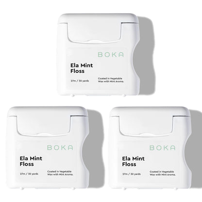 Boka Ela Mint Expandable Woven Dental Floss - 3 Pack, Waxed, Natural Vegetable Wax, Teflon-Free & Petroleum-Free