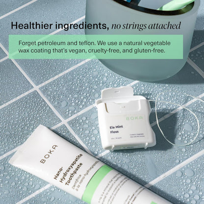 Boka Ela Mint Expandable Woven Dental Floss - 3 Pack, Waxed, Natural Vegetable Wax, Teflon-Free & Petroleum-Free