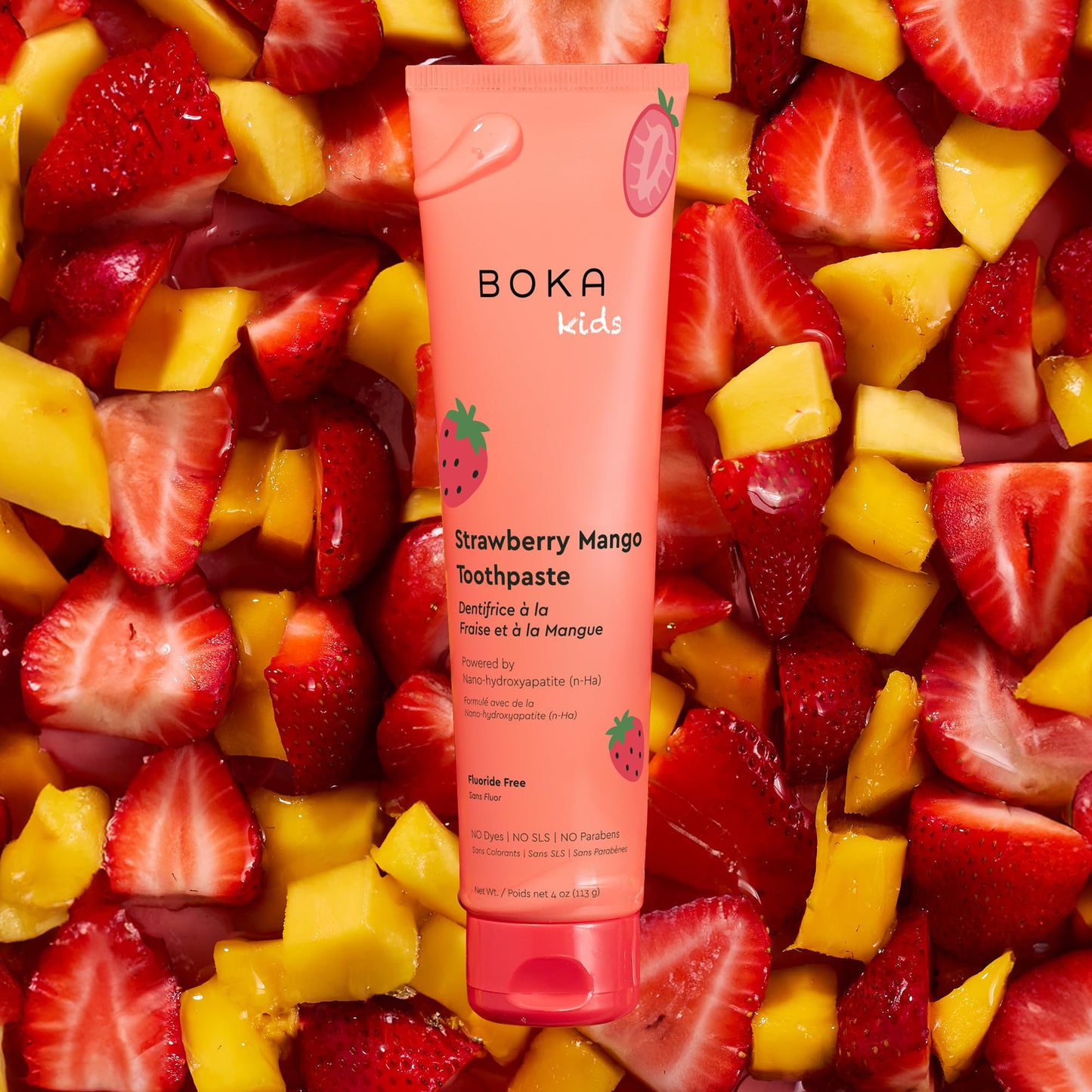 Boka Fluoride-Free Toothpaste with Nano Hydroxyapatite – Strawberry Mango, 4 oz | US Manufactured