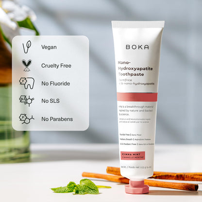 Boka Fluoride Free Toothpaste with Nano Hydroxyapatite | Cinnamon Mint, 4 Fl Oz – Pack of 2 for Adults & Kids (US Made)