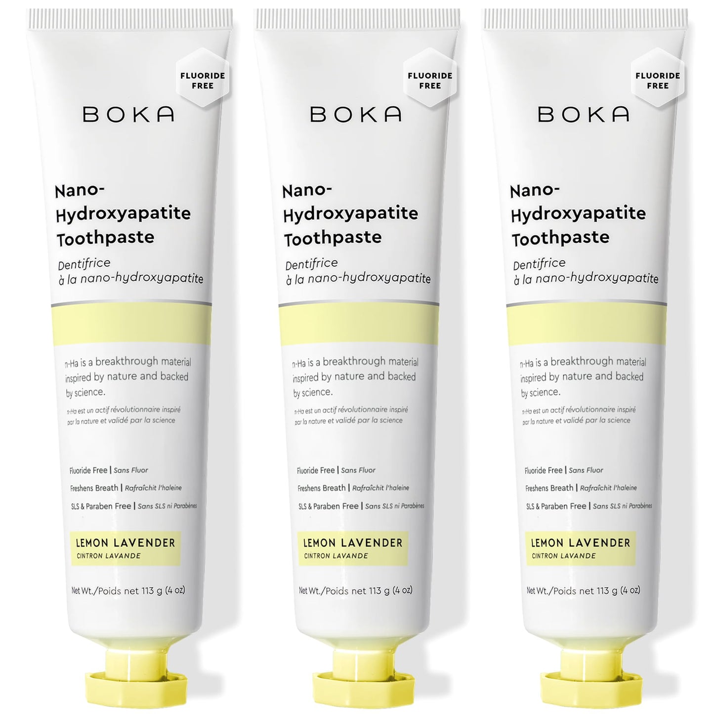 Boka Fluoride-Free Toothpaste with Nano Hydroxyapatite - Sensitive Teeth, Lemon Lavender Flavor, 4 oz x3