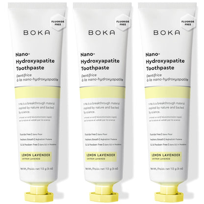 Boka Fluoride-Free Toothpaste with Nano Hydroxyapatite - Sensitive Teeth, Lemon Lavender Flavor, 4 oz x3