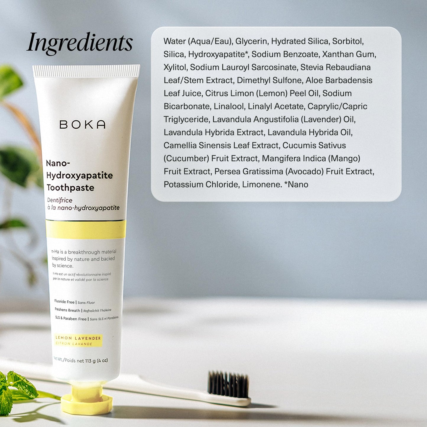 Boka Fluoride-Free Toothpaste with Nano Hydroxyapatite - Sensitive Teeth, Lemon Lavender Flavor, 4 oz x3