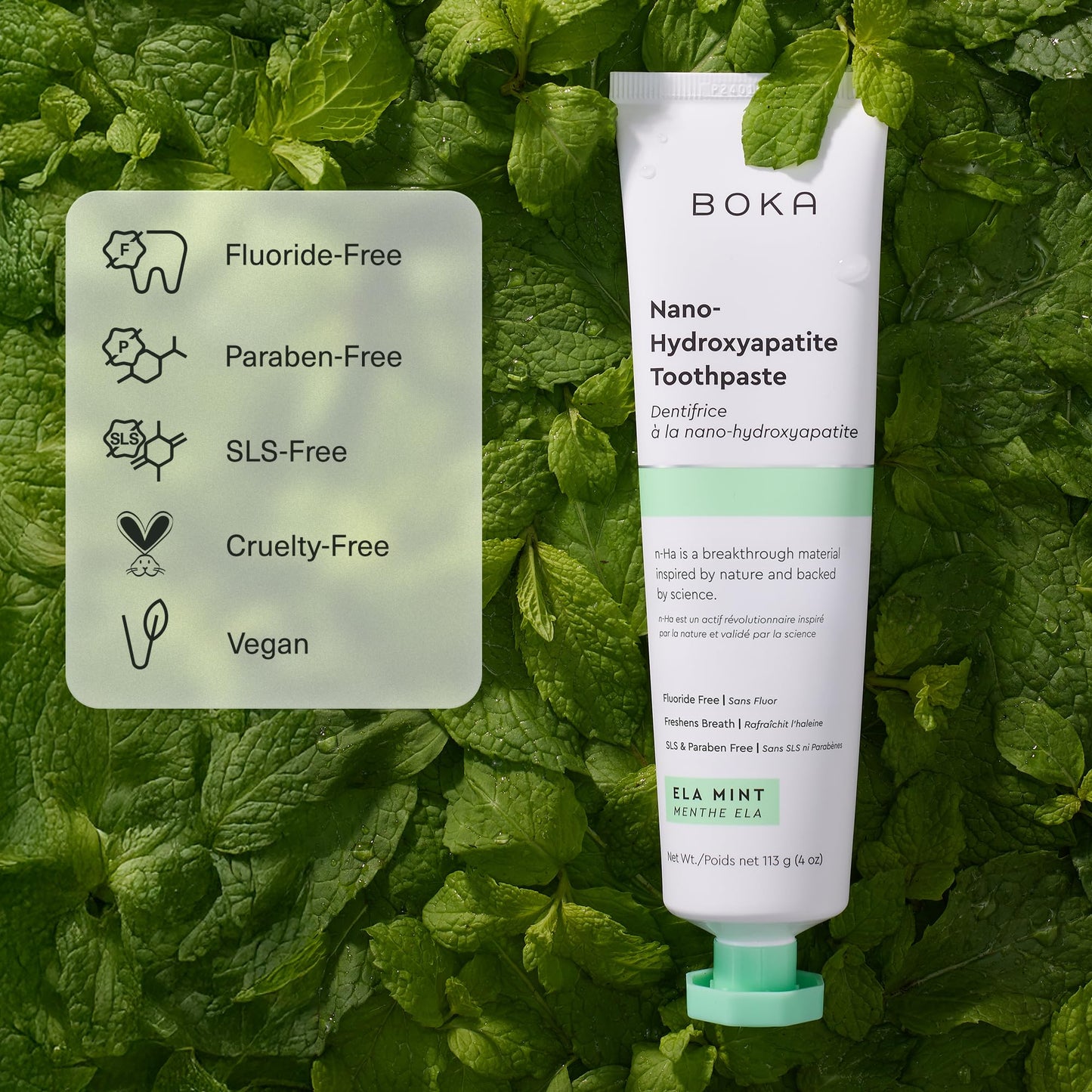 Boka Fluoride-Free Toothpaste with Nano Hydroxyapatite – Ela Mint, 2 Pack (US Made)