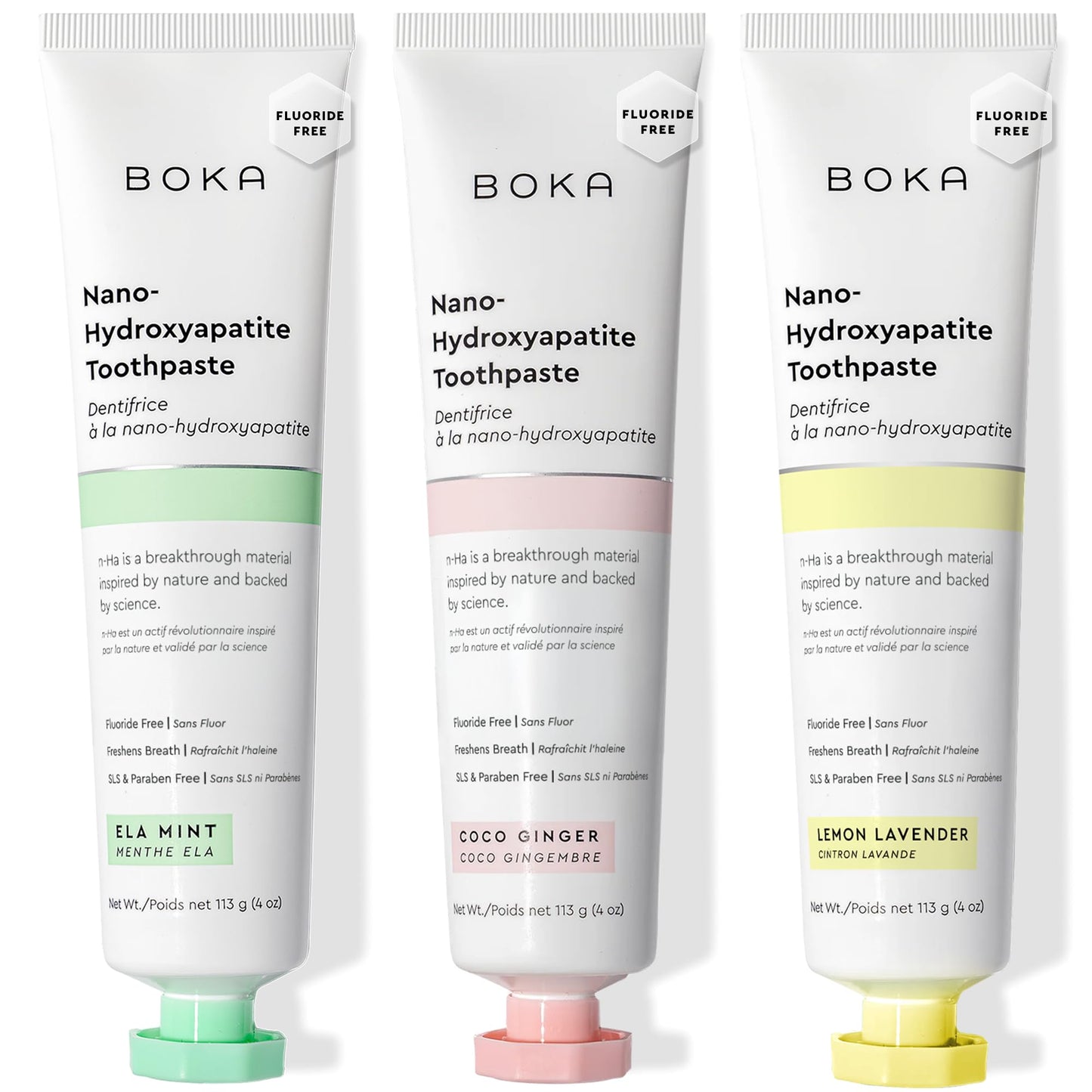 Fluoride Free Toothpaste with Nano Hydroxyapatite – Sensitive Teeth Safe | 4 Oz 3Pk | Ela Mint, Coco Ginger, Lemon Lavender – US Manufactured