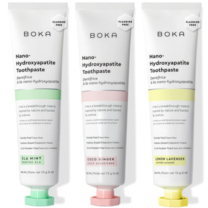 Fluoride Free Toothpaste with Nano Hydroxyapatite – Sensitive Teeth Safe | 4 Oz 3Pk | Ela Mint, Coco Ginger, Lemon Lavender – US Manufactured