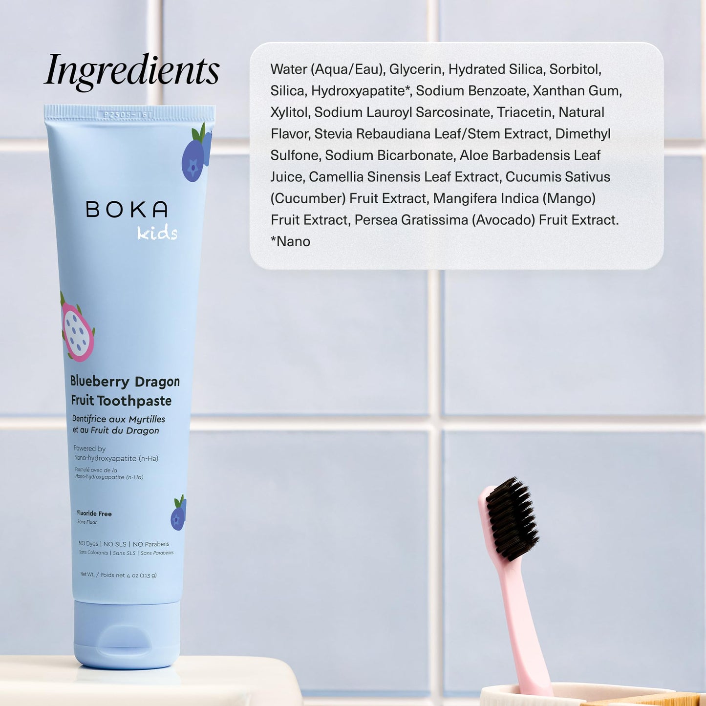 Boka Fluoride Free Toothpaste - Nano Hydroxyapatite, Blueberry Dragon Fruit (4 oz) US Made