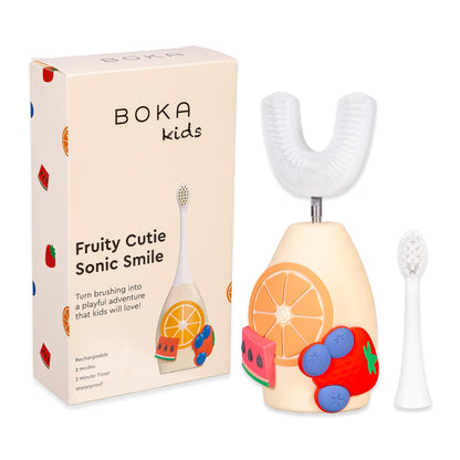 Boka Kids Sonic Electric Toothbrush – Rechargeable, Food-Grade Silicone Bristles, U Brush & Nylon Brush Set