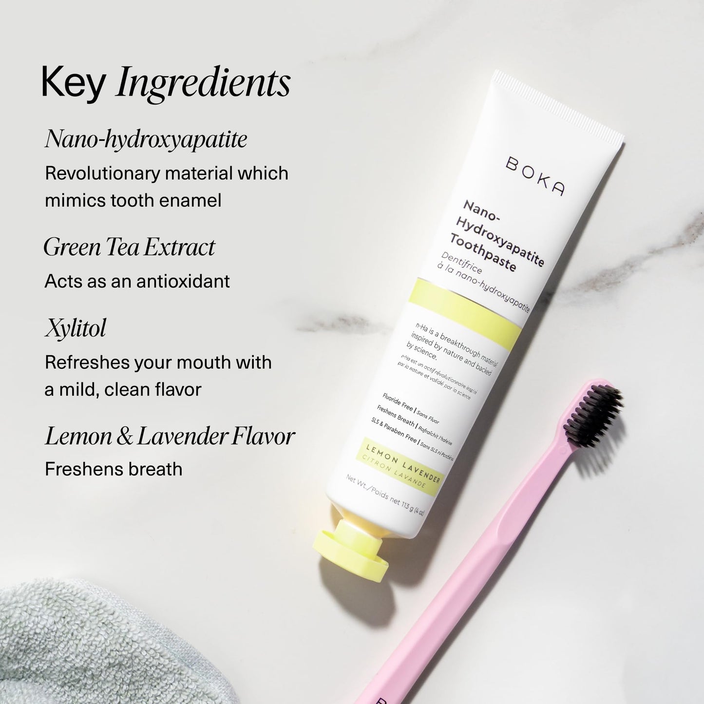 Boka Fluoride-Free Toothpaste | Nano-Hydroxyapatite for Sensitive Teeth | Lemon Lavender 4oz