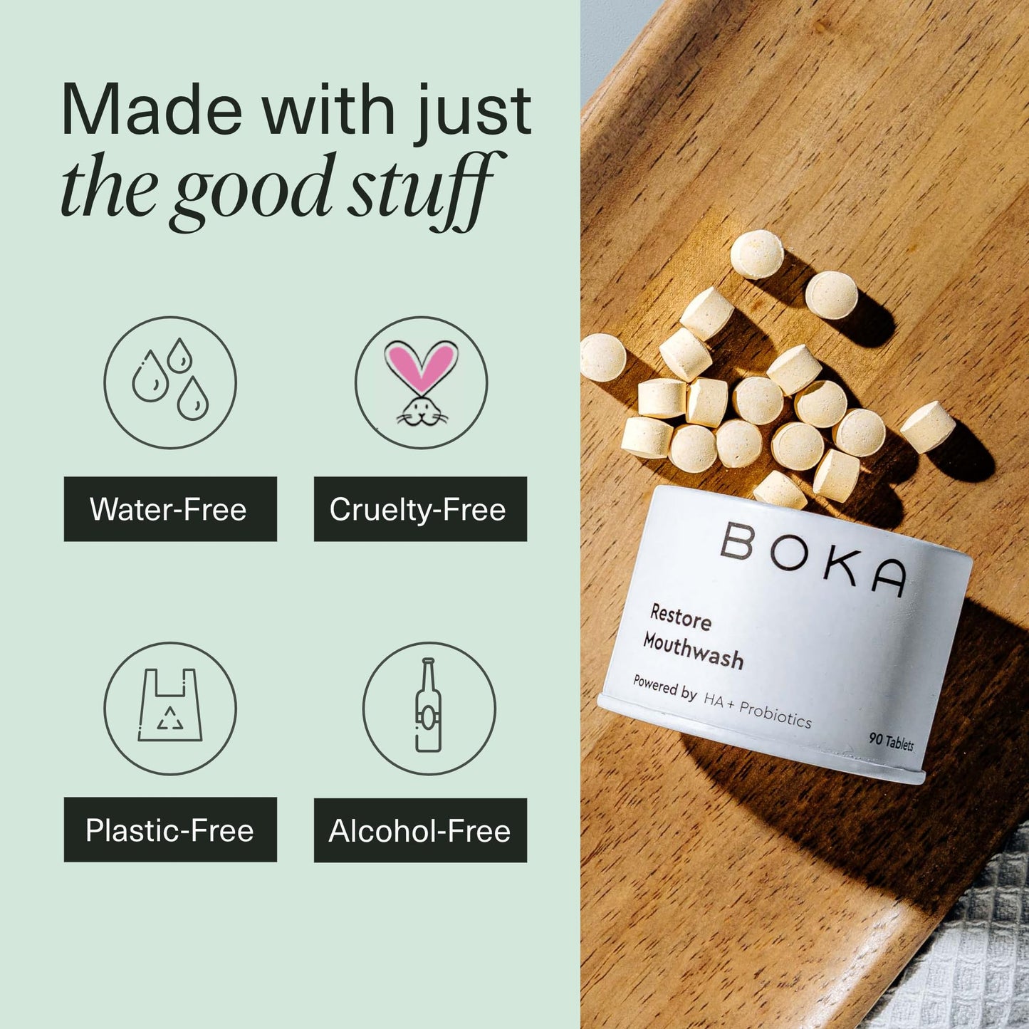 Boka Travel Size Mouthwash Tablets | Hydroxyapatite, Fluoride-Free, Alcohol-Free, Mint (Pack of 2, 90 Pcs)