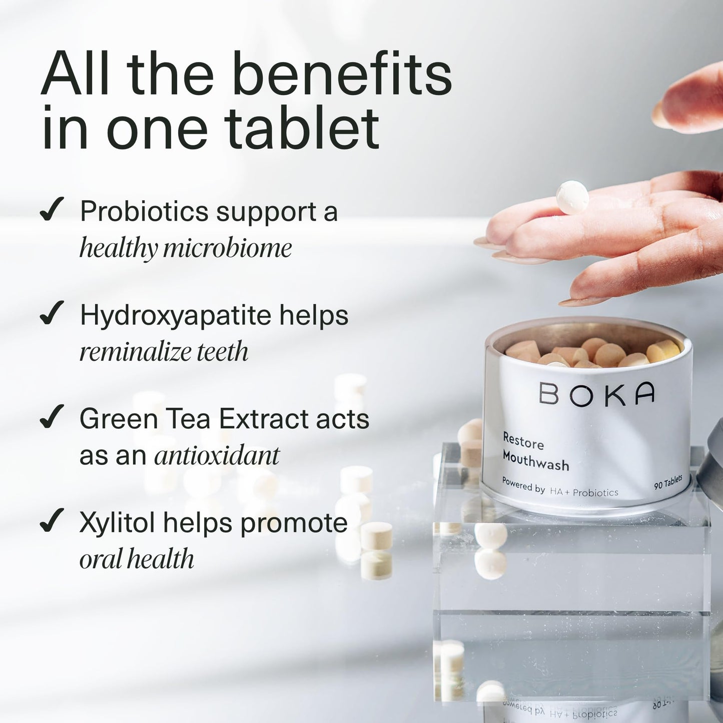 Boka Travel Size Mouthwash Tablets | Hydroxyapatite, Fluoride-Free, Alcohol-Free, Mint (Pack of 2, 90 Pcs)