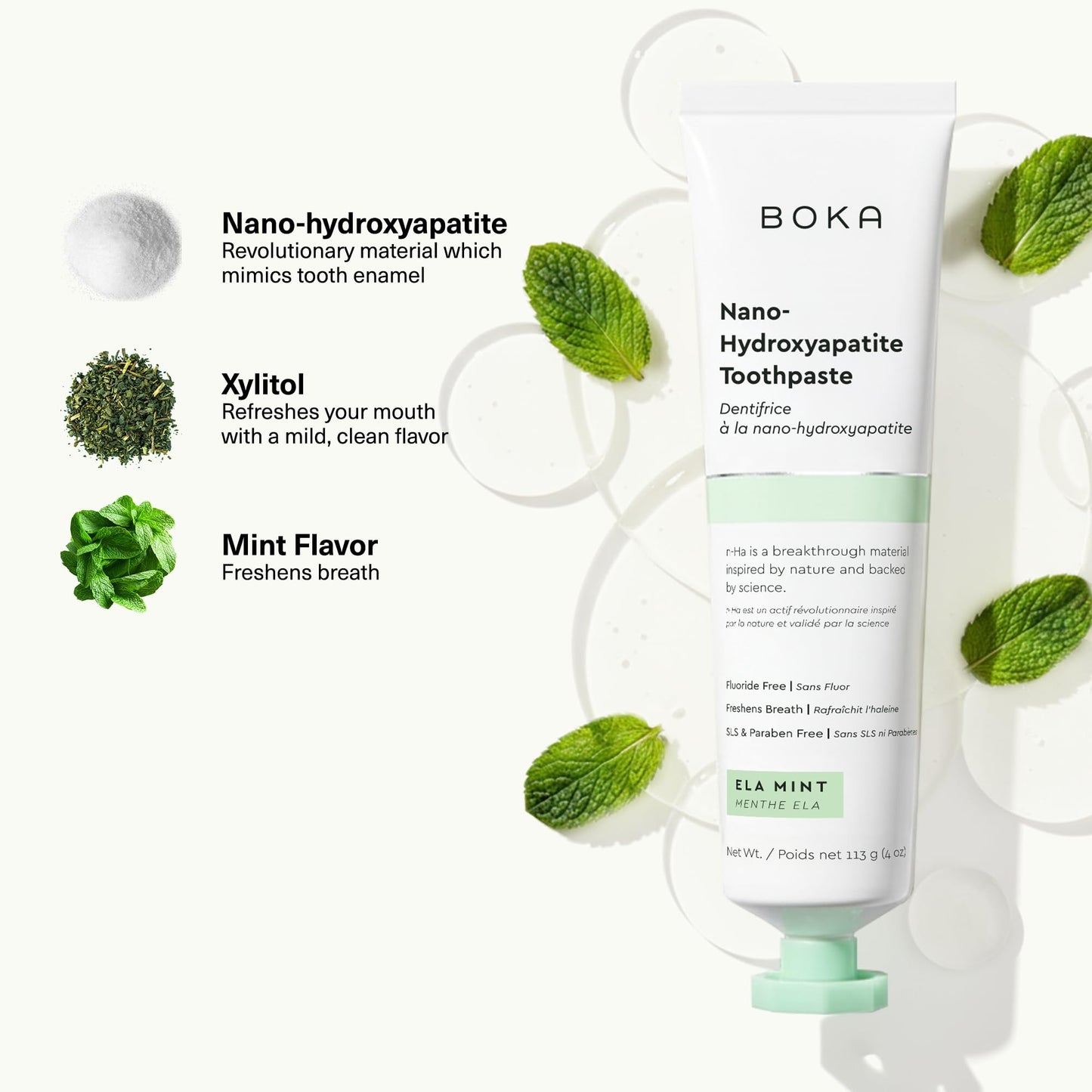 Boka Fluoride-Free Toothpaste with Nano Hydroxyapatite – Ela Mint, 2 Pack (US Made)