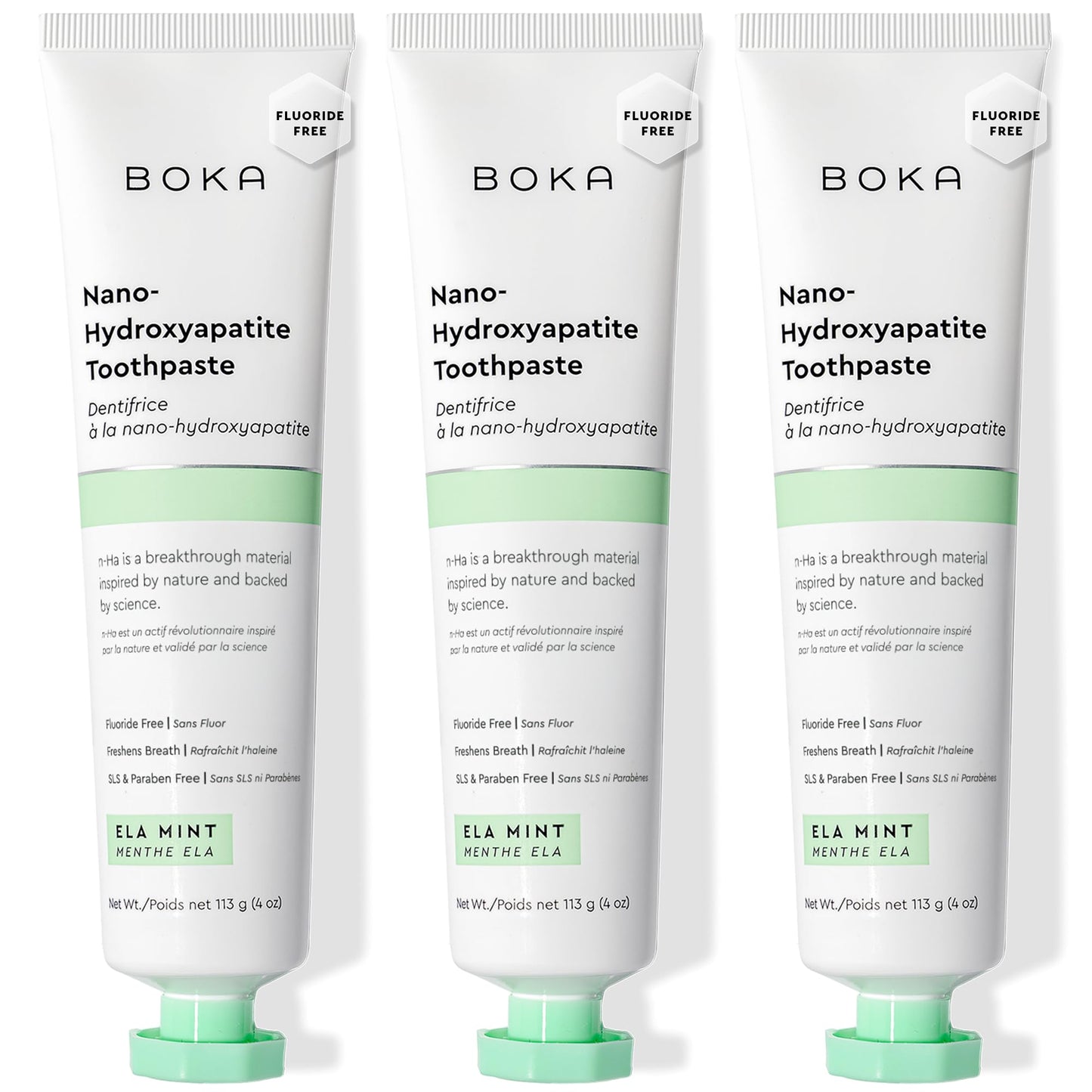 Boka Fluoride Free Nano Hydroxyapatite Toothpaste – Ela Mint, 4 oz, 3-Pack (US Made)