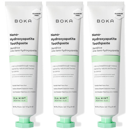Boka Fluoride Free Nano Hydroxyapatite Toothpaste – Ela Mint, 4 oz, 3-Pack (US Made)