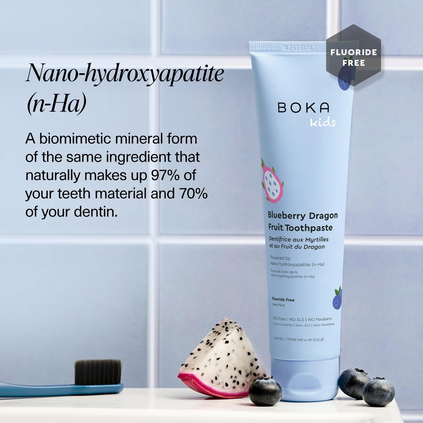 Boka Fluoride Free Toothpaste - Nano Hydroxyapatite, Blueberry Dragon Fruit (4 oz) US Made