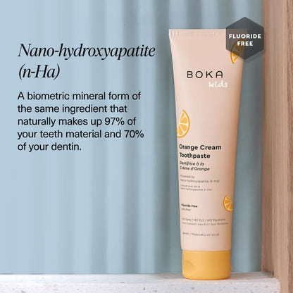 Boka Fluoride Free Toothpaste with Nano Hydroxyapatite for Kids | Orange Cream 4 oz
