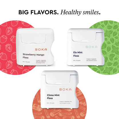 Boka Strawberry Mango Woven Dental Floss – Natural Vegetable Wax, Teflon-Free, 30 Yards (Pack of 2)