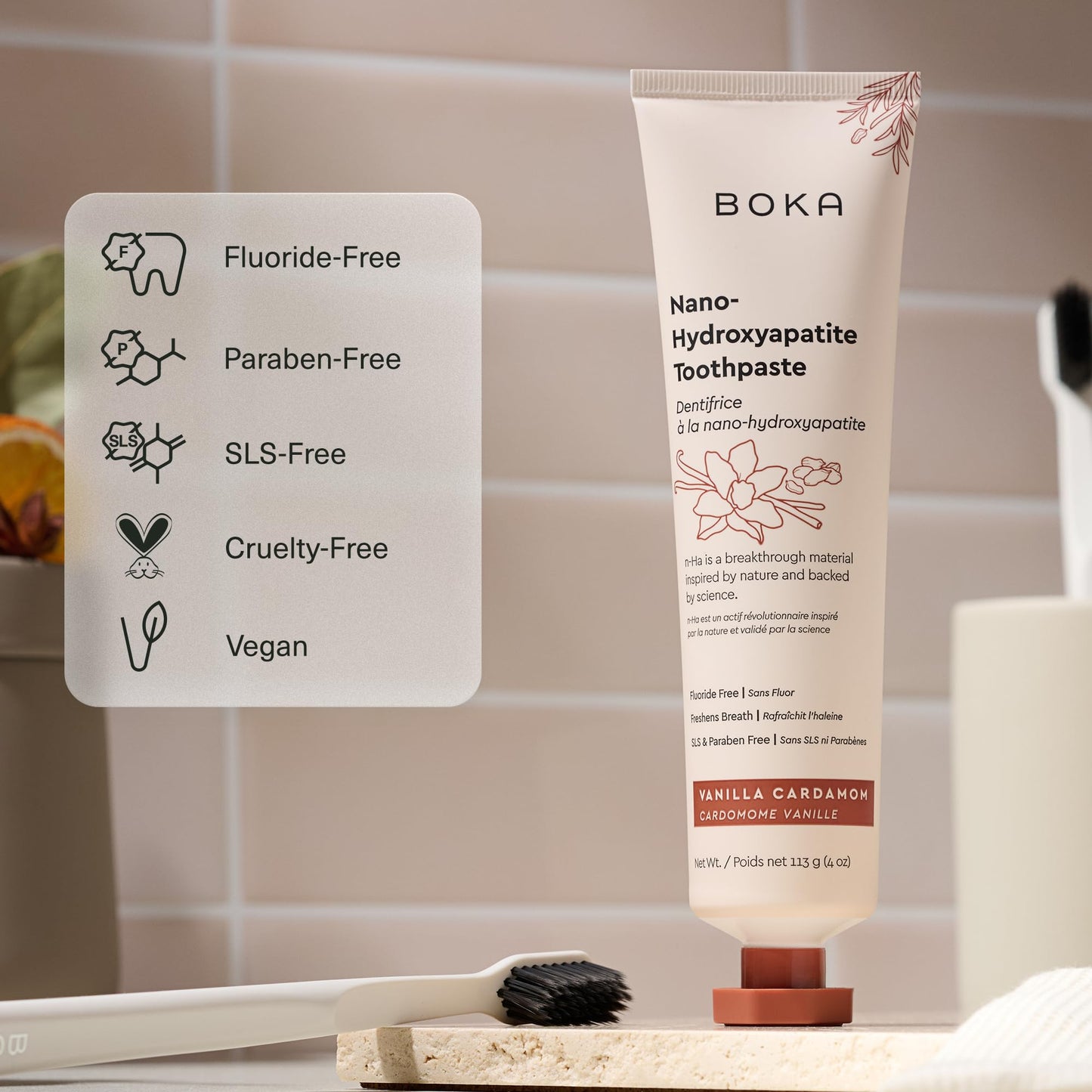 Boka Fluoride-Free Toothpaste with Nano-Hydroxyapatite – Vanilla Cardamom, 4 oz
