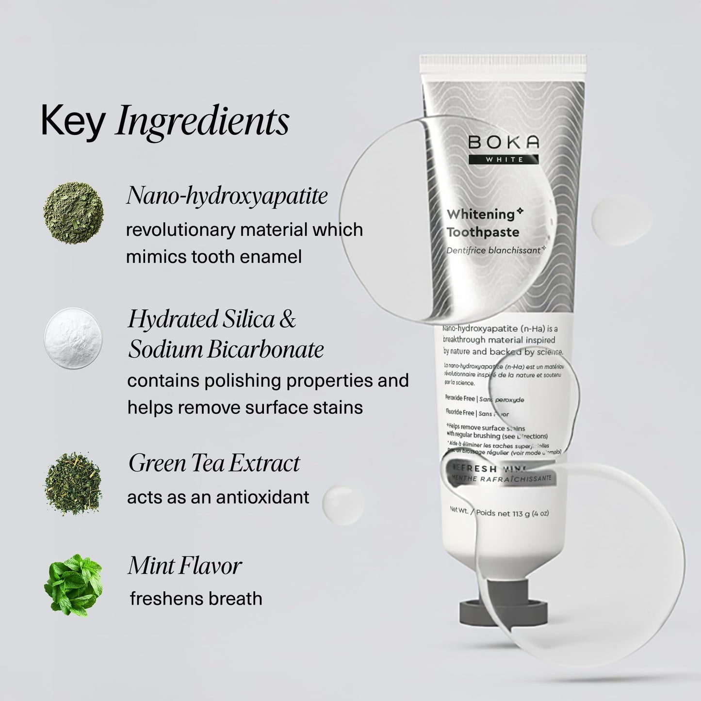 Boka Fluoride Free Toothpaste with Nano Hydroxyapatite – Sensitive Teeth, Whitening Mint, 4 oz, 3 Pack, US Made