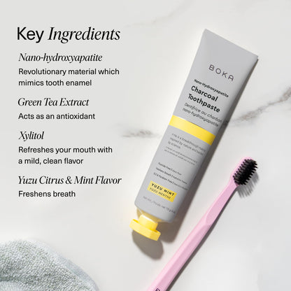 Boka Fluoride Free Toothpaste with Nano-Hydroxyapatite – Charcoal Yuzu Mint, 4 oz 3-Pack