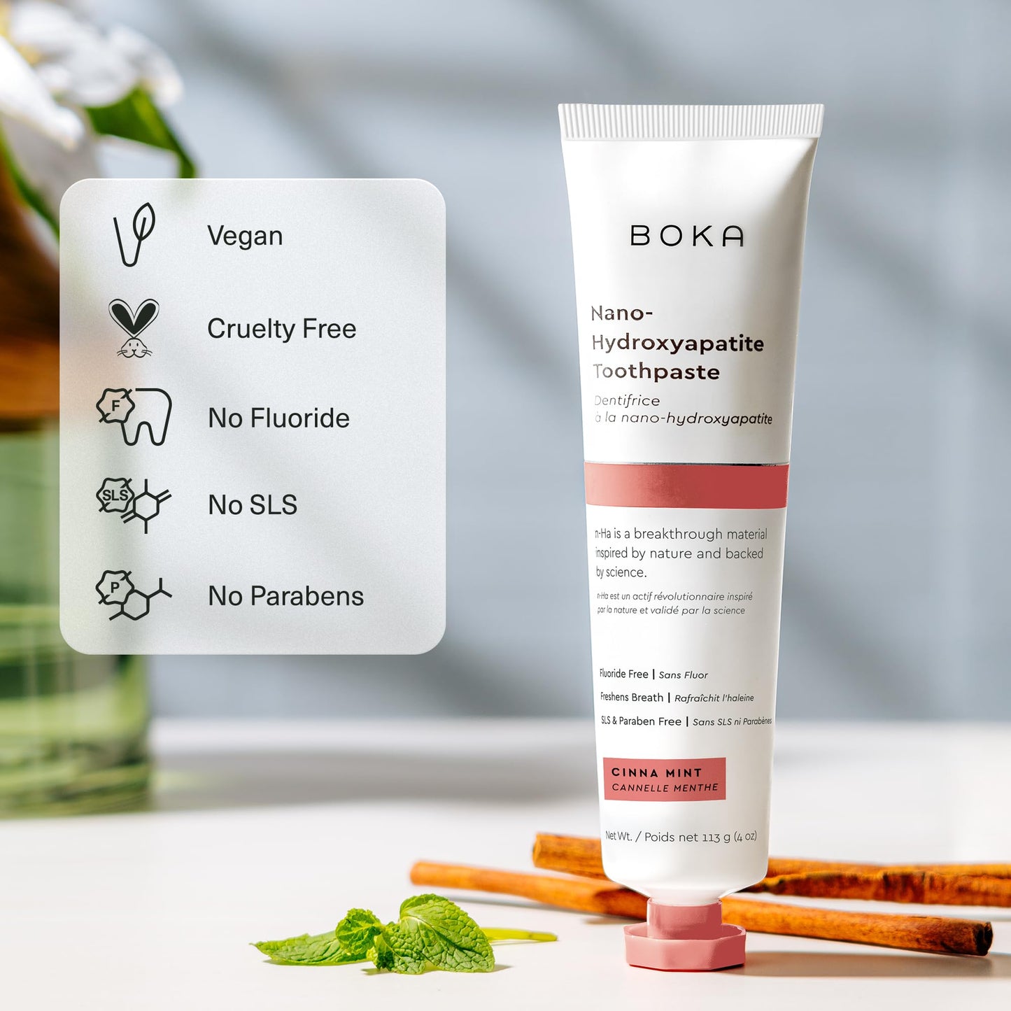 Boka Fluoride Free Toothpaste with Nano Hydroxyapatite – Sensitive Teeth, Cinnamon Mint, 4 oz, US Made