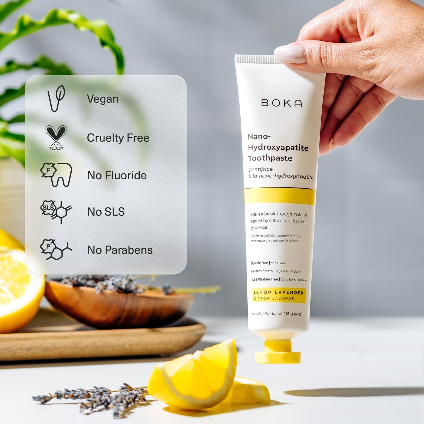 Boka Fluoride-Free Toothpaste | Nano-Hydroxyapatite for Sensitive Teeth | Lemon Lavender 4oz