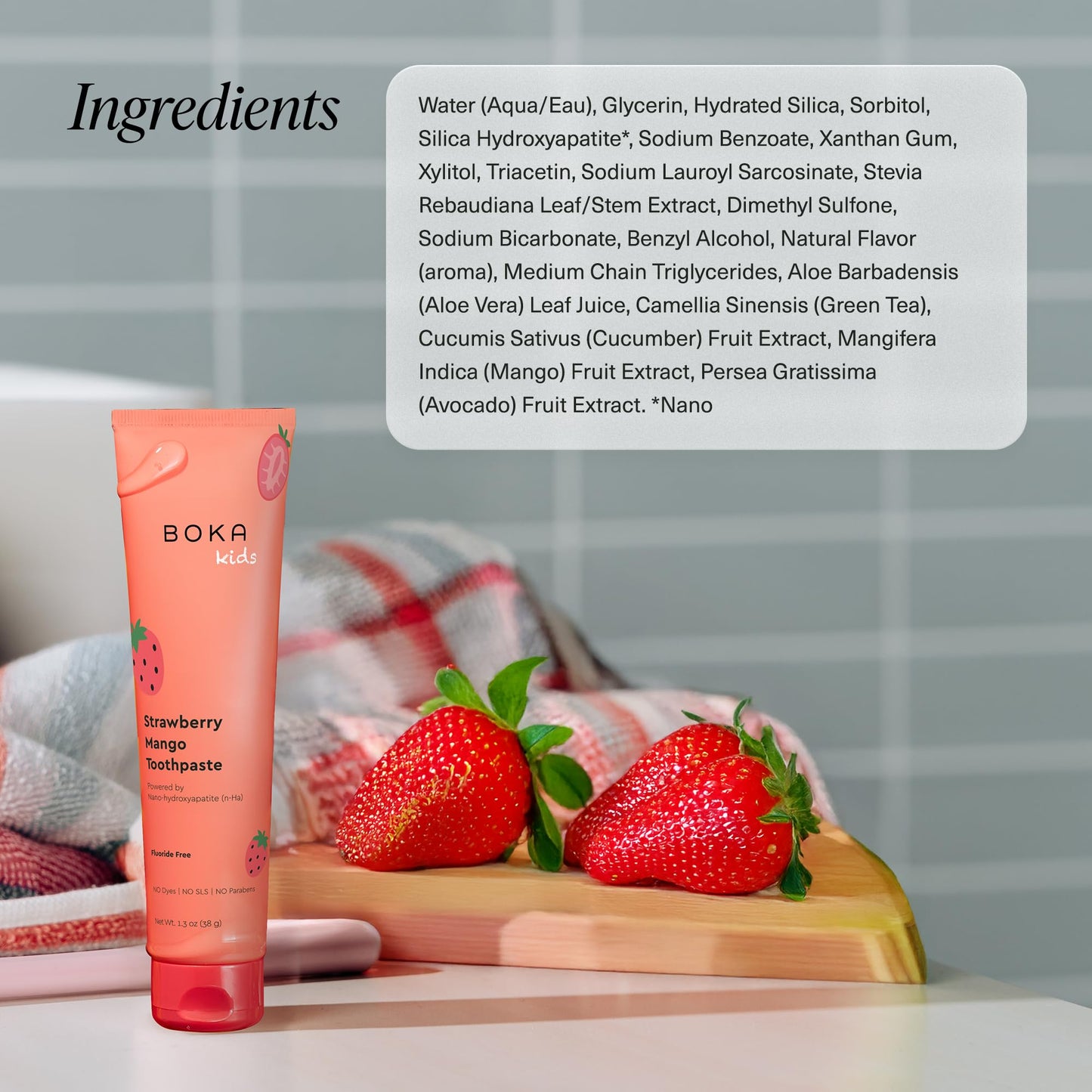 Boka Fluoride Free Toothpaste Nano Hydroxyapatite - Strawberry Mango 1.3 oz 2pk | US Made