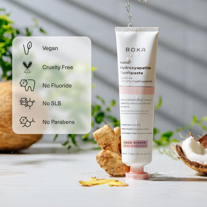 Boka Fluoride-Free Nano Hydroxyapatite Toothpaste – Sensitive Teeth, Coco Ginger Flavor, 4 oz