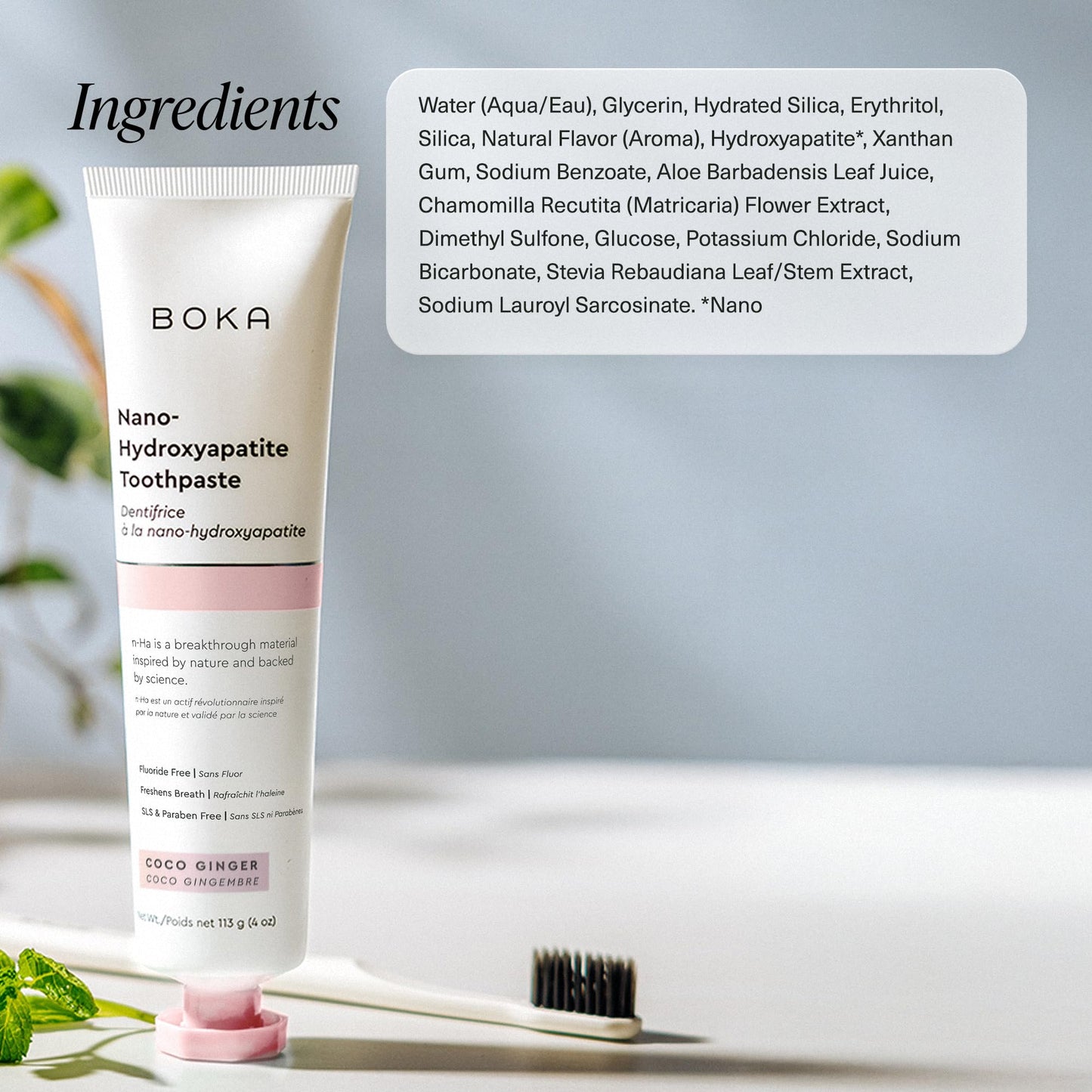 Boka Fluoride-Free Nano Hydroxyapatite Toothpaste – Sensitive Teeth, Coco Ginger Flavor, 4 oz