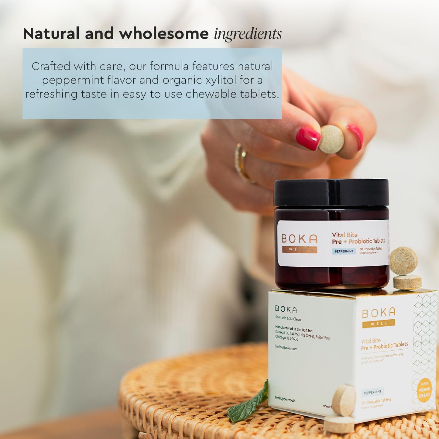 Boka Vital Bite Oral Probiotics with BLIS K12 & Vitamin D3 K2 | Sugar-Free Nut-Free Chewable Dental Probiotics